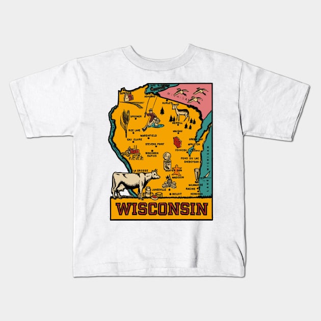 Vintage Style Wisconsin Outline Kids T-Shirt by zsonn